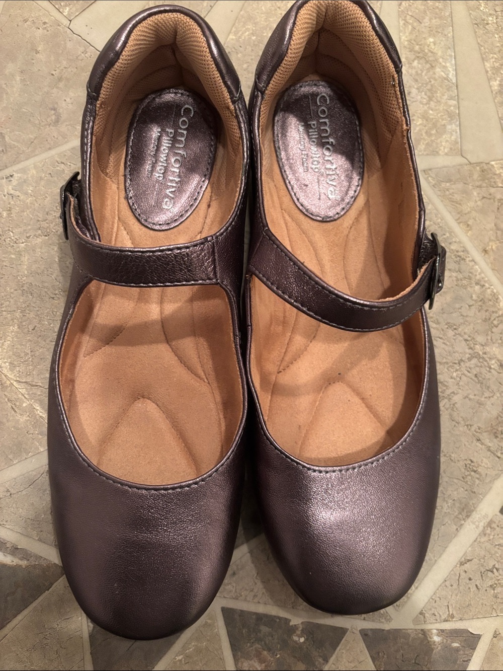 Comfortiva Metallic Bronze Mary Jane Flats